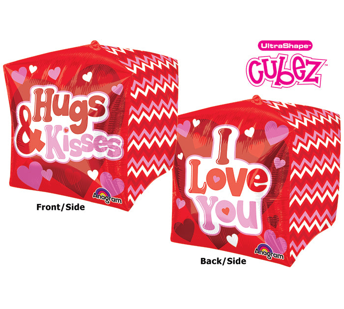 15" Cubez Love, Hugs & Kisses Balloon Packaged