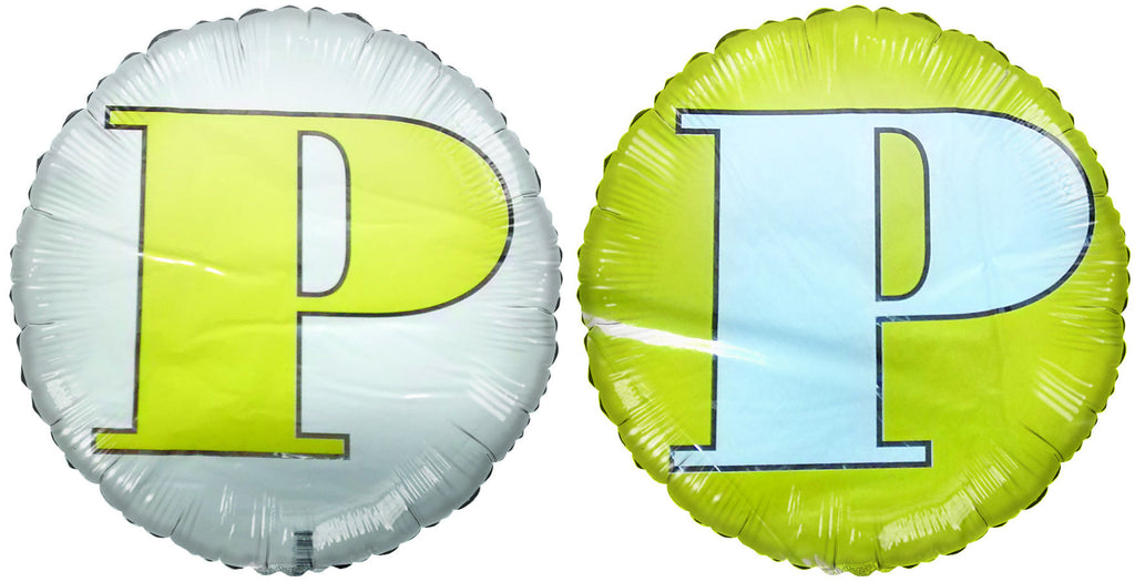 18" Letter P Yellow & White Round Mylar Balloon