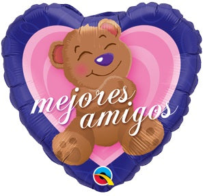 9" Airfill Only Heart Mejores Amigo Bear (Spanish) Foil Balloon