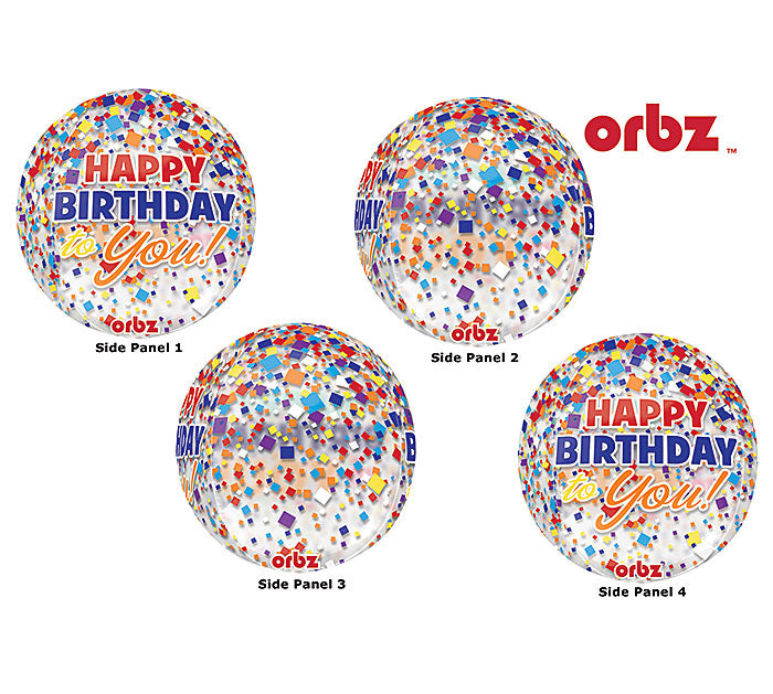 16" Orbz Clear Happy Birthday Clear Confetti Packaged Balloon
