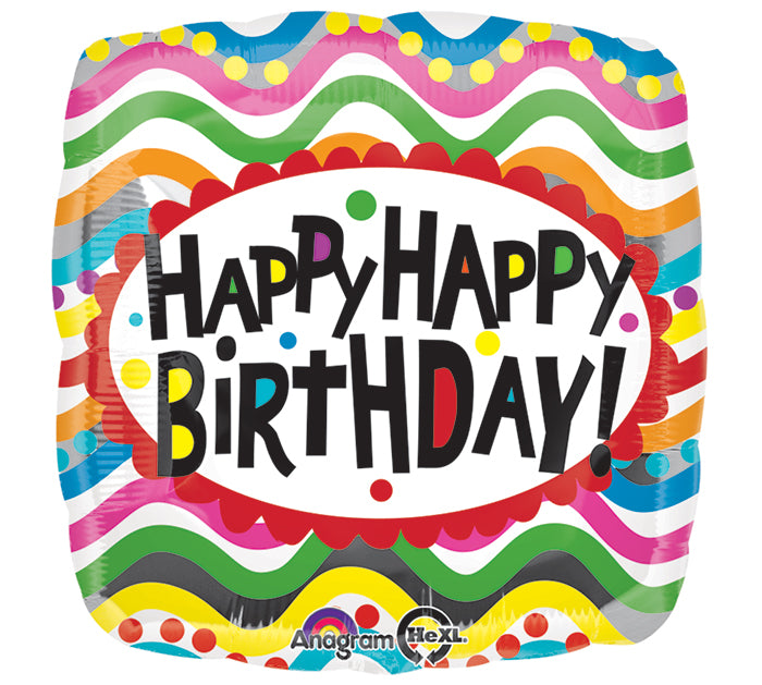 18" Birthday Squiggles Balloon Packaged