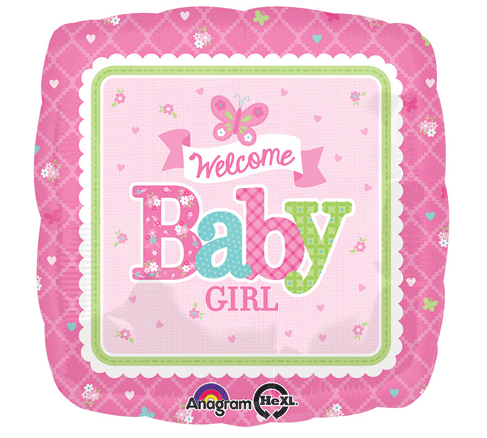 18" Welcome Baby Girl Butterfly Balloon Packaged