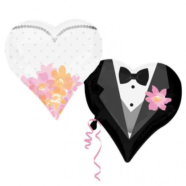 30" SuperShape Wedding Couple Hearts Balloon