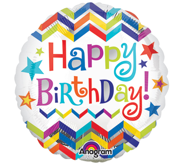 9" Airfill Only Happy Birthday Chevron Star Balloon
