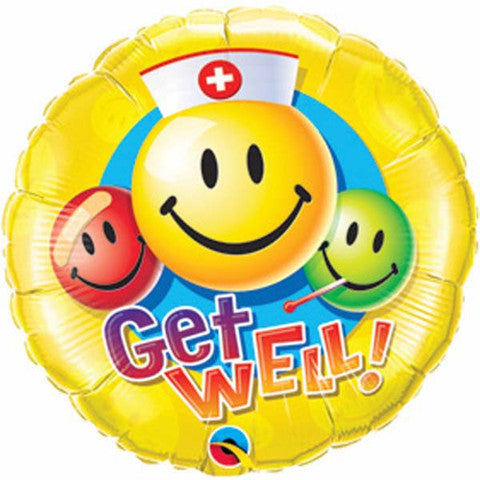 9" Airfill Only Smiley Faces Get Well Nurse Foil Balloon
