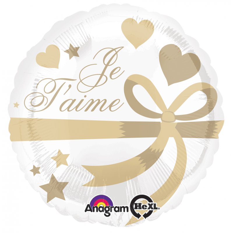 18" Je T'aime Wrapped With Gold Balloon Packaged