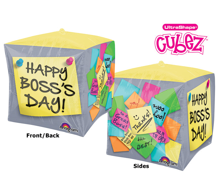 15" Cubez Boss's Day Sticky Notes Balloon Packaged