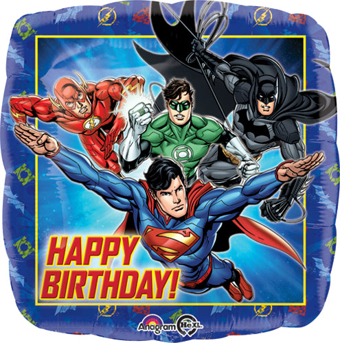 18" Justice League Happy Birthday Balloon Packaged