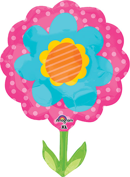 29" Jumbo Spring Flower Pink & Blue Balloon Packaged