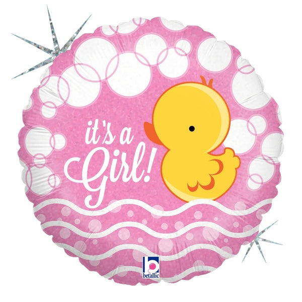 36" Holographic Balloon Bubble Ducky Girl