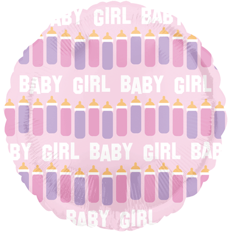18" Pink Baby Girl Bottle Line Balloon