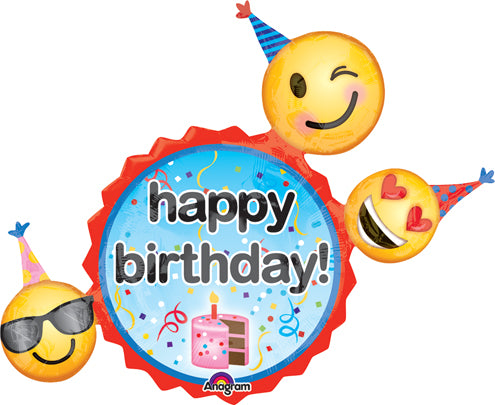 36" Jumbo Emoji Birthday Wishes Balloon Packaged