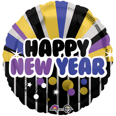 18" Happy New Years Purple & Gold Balloon