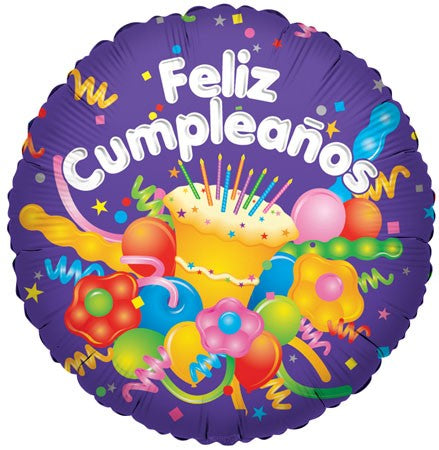 18" Cake & Streamers Feliz Cumpleanos Balloon (Spanish)