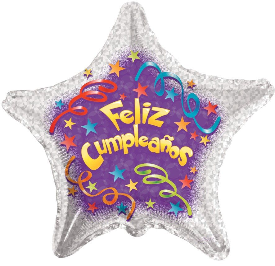 4" Airfill Only Feliz Cumpleanos Streamers Balloon (Spanish)