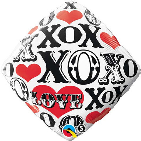 18" Red Hearts, Love, X's & O's Black, White & Red Balloon