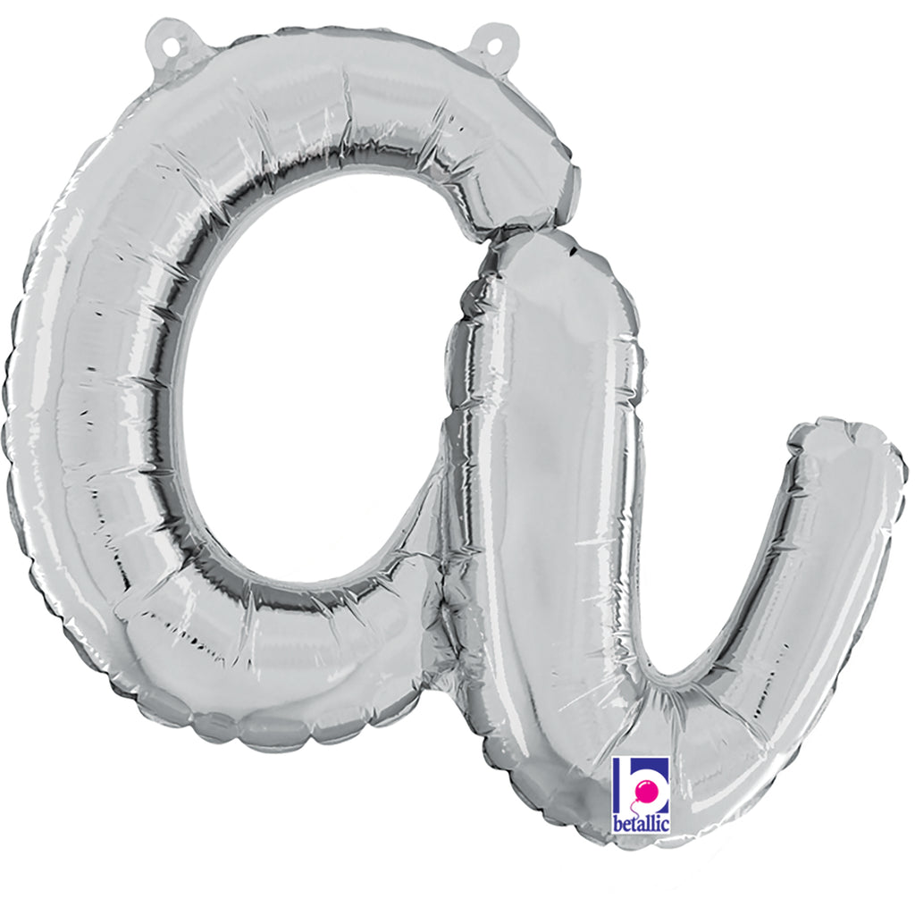14" Air Filled Only Script Letter "A" Silver Foil Balloon