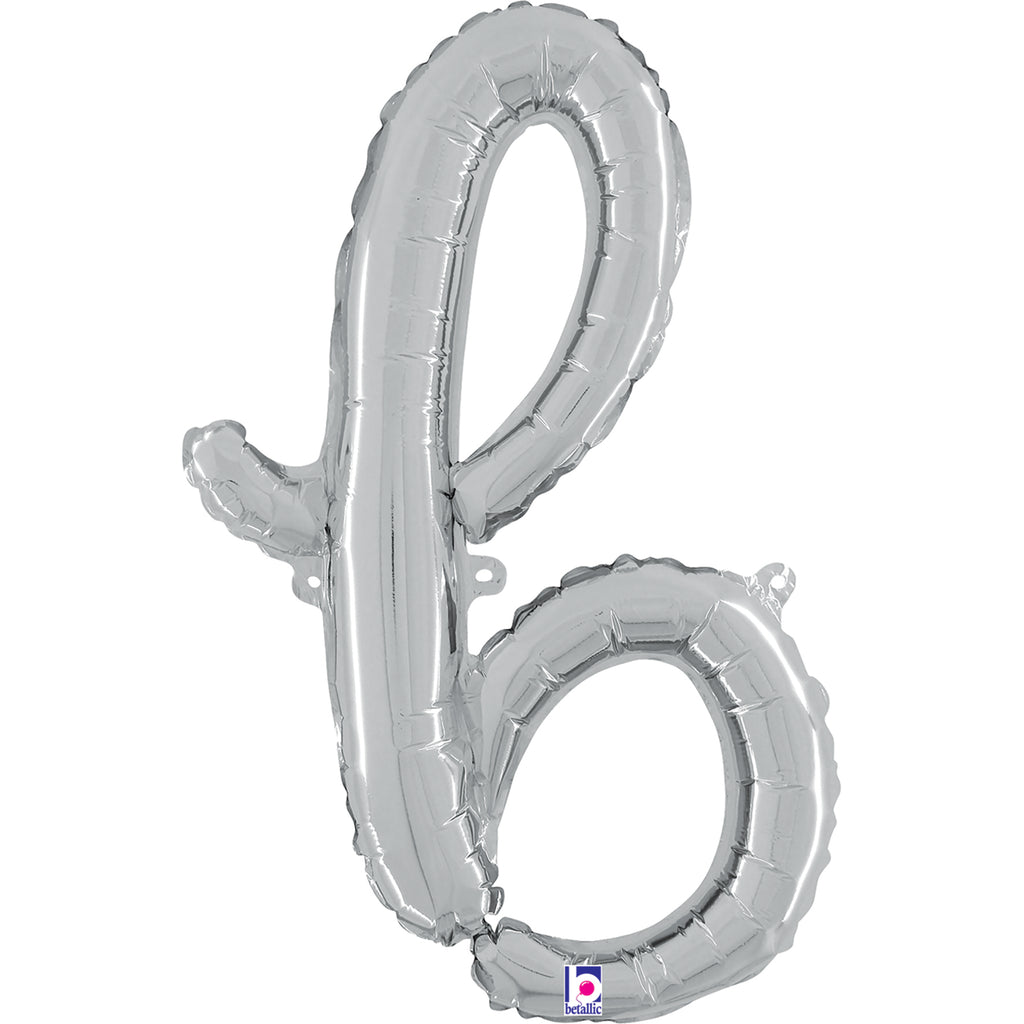 24" Air Filled Only Script Letter "B" Silver Foil Balloon