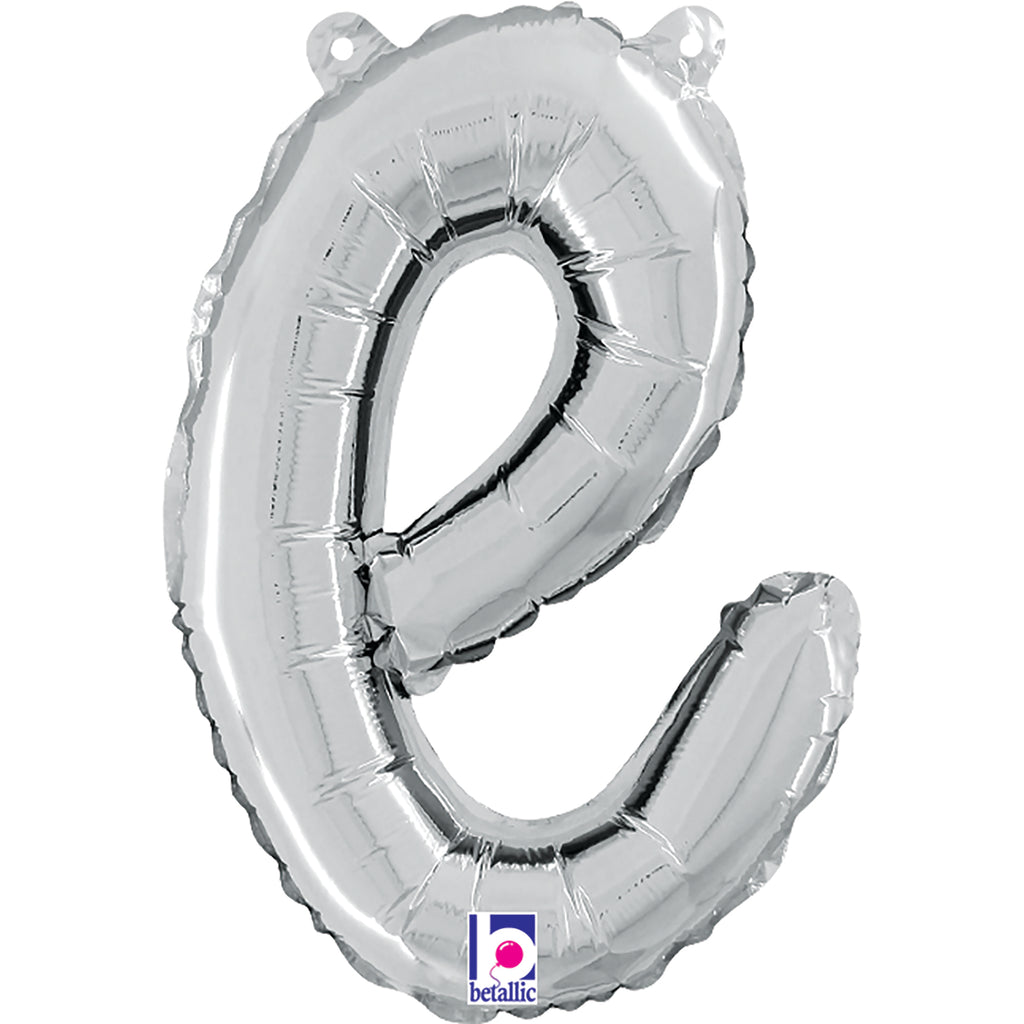14" Air Filled Only Script Letter "E" Silver Foil Balloon
