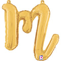 14" Air Filled Only Script Letter "M" Gold Foil Balloon