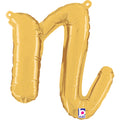 14" Air Filled Only Script Letter "N" Gold Foil Balloon