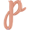 24" Air Filled Only Script Letter "P" Rose Gold Foil Balloon