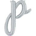 24" Air Filled Only Script Letter "P" Silver Foil Balloon