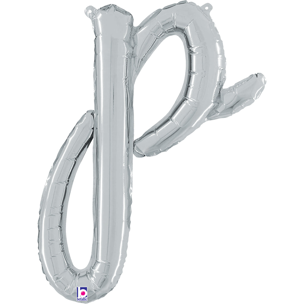 24" Air Filled Only Script Letter "P" Silver Foil Balloon