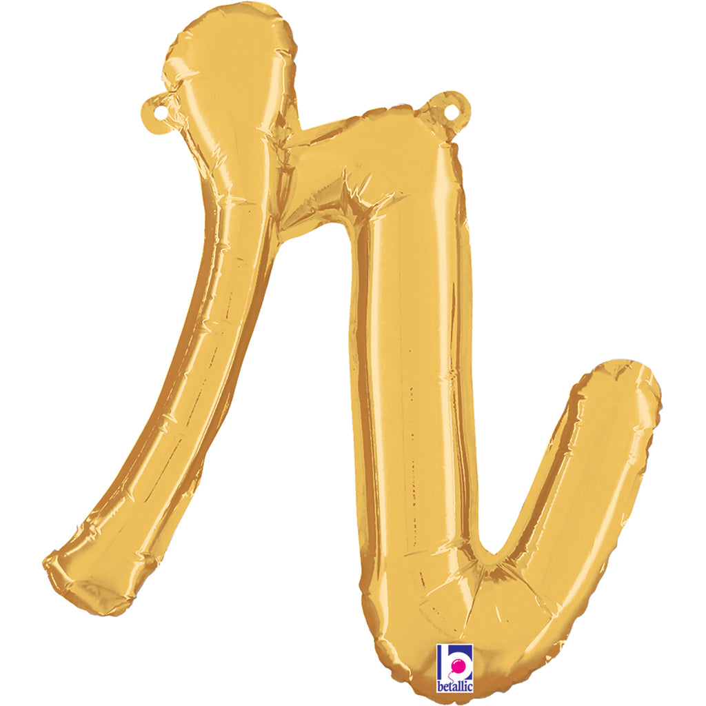 14" Air Filled Only Script Letter "R" Gold Foil Balloon