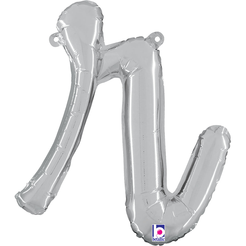 14" Air Filled Only Script Letter "R" Silver Foil Balloon