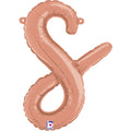 14" Air Filled Only Script Letter "S" Rose Gold Foil Balloon