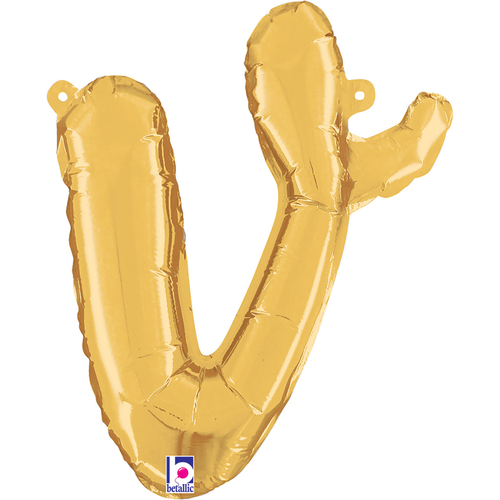 14" Air Filled Only Script Letter "V" Gold Foil Balloon