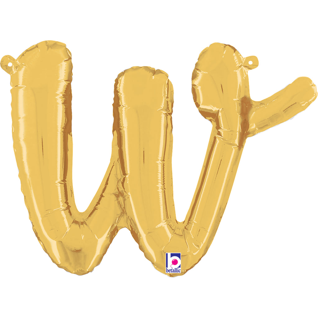 14" Air Filled Only Script Letter "W" Gold Foil Balloon