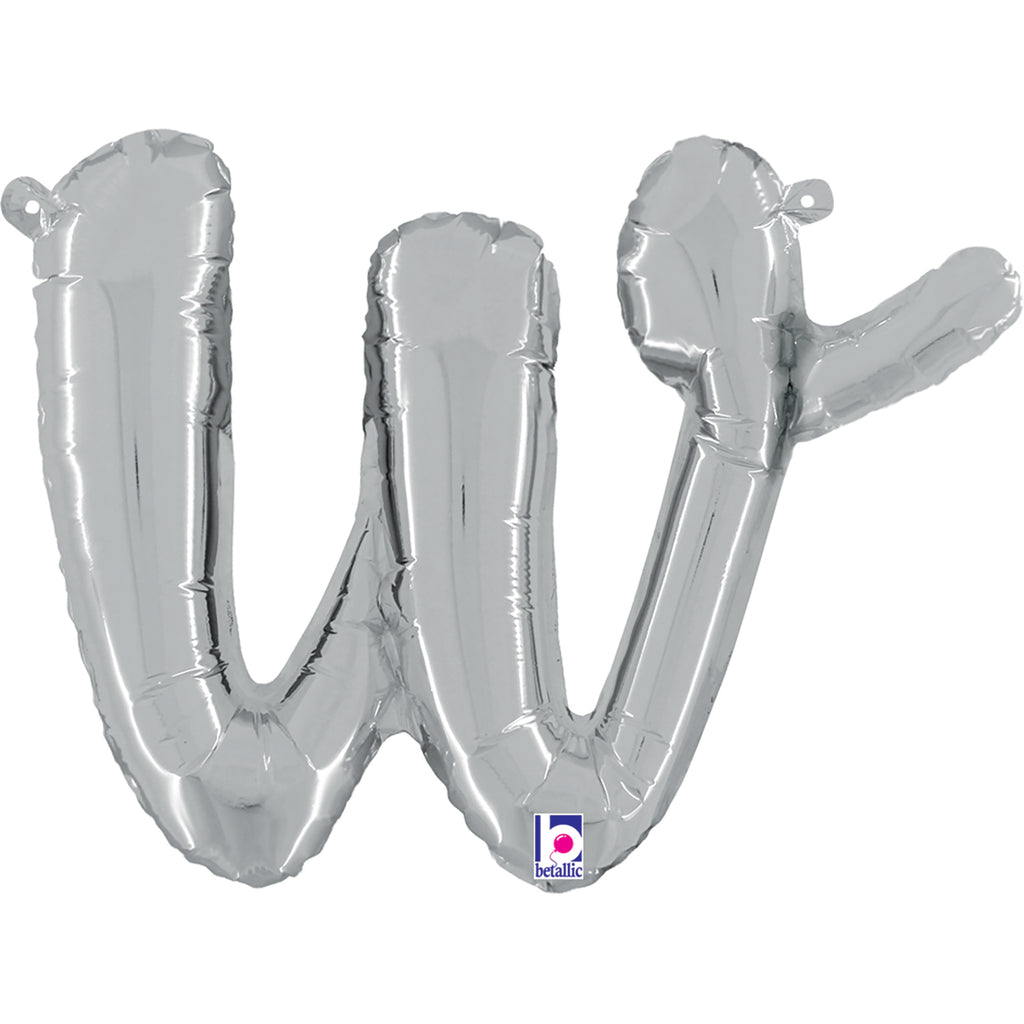 14" Air Filled Only Script Letter "W" Silver Foil Balloon