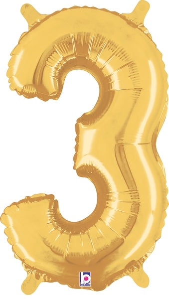 7" Airfill Only (requires heat sealing) Megaloon Jr. Number Balloon 3 Gold