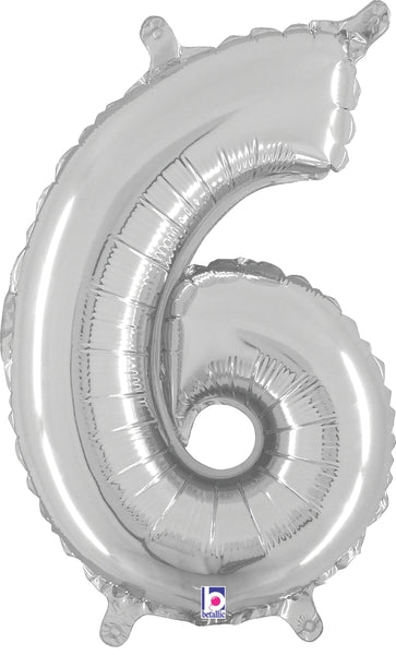 7" Airfill Only (requires heat sealing) Megaloon Jr. Number Balloon 6 Silver