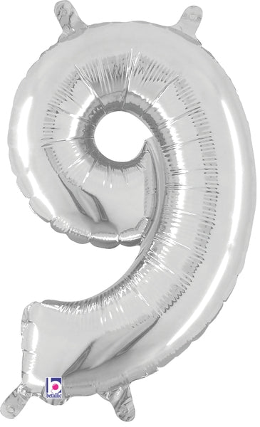 7" Airfill Only (requires heat sealing) Megaloon Jr. Number Balloon 9 Silver