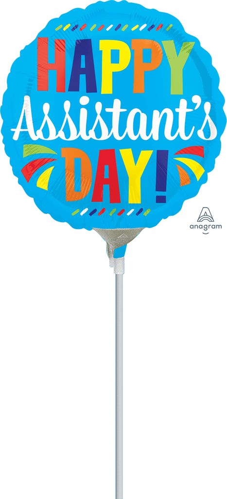 9" Airfill Only Happy Assistant's Day Blue Balloon