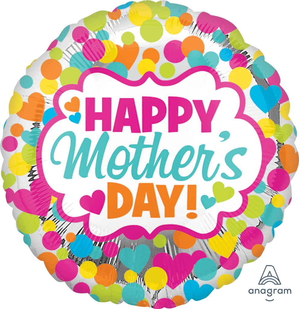 28" Jumbo Happy Mother's Day Dots & Hearts Balloon
