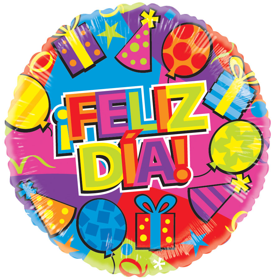 18" Feliz Dia Festivo Gellibean Balloon (Spanish)