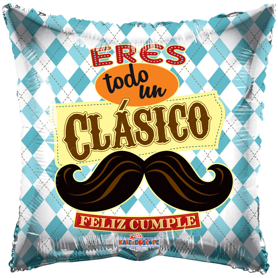 18" Felicidades Bigotes (Spanish) Foil Balloon