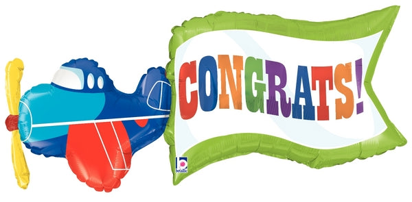 43" Foil Shape Balloon Packaged Airplane Congrats