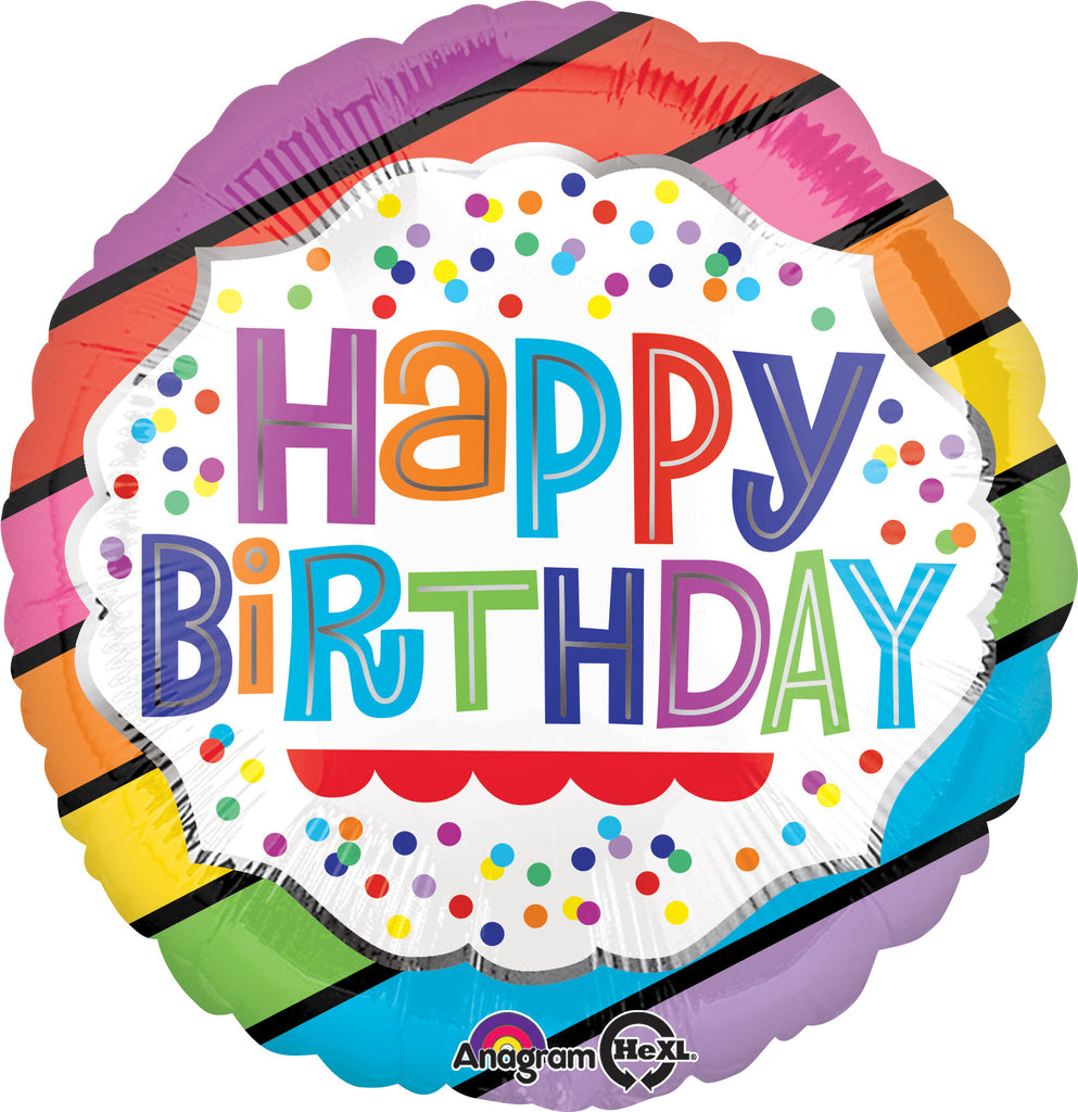 18" Happy Birthday Bright Stripes Balloon