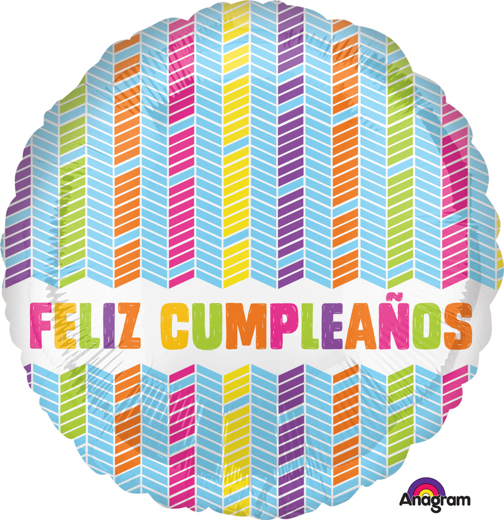 18" Feliz Cumpleanos Colorful Chevrons Balloon (Spanish)
