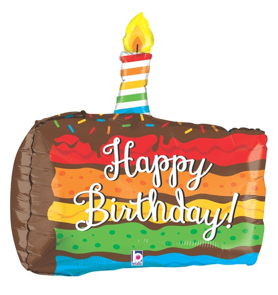 28" Multi-Sided Rainbow Birthday Cake Balloon