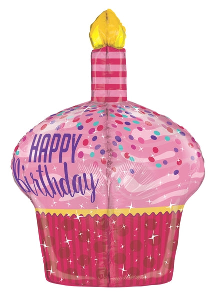 35" Multi-Sided Birthday Sparkles Cupcake Balloon