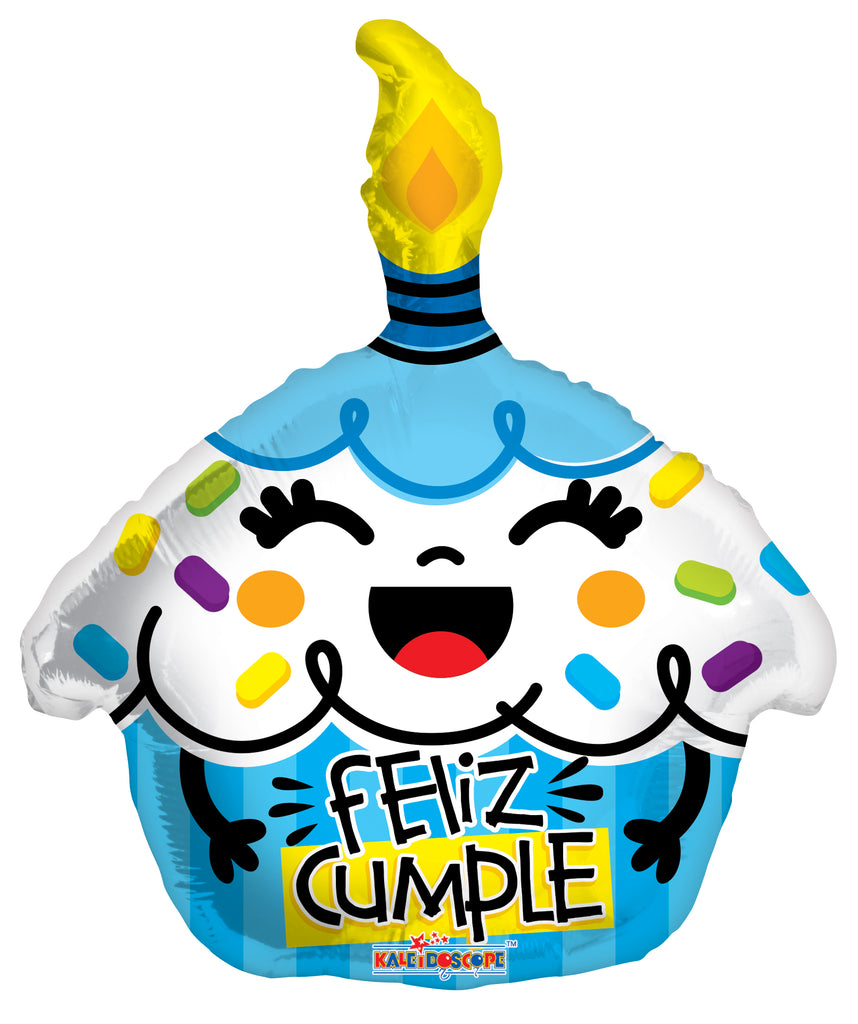 18" Feliz Cumple Cupcake Azul Shape Balloon (Spanish)