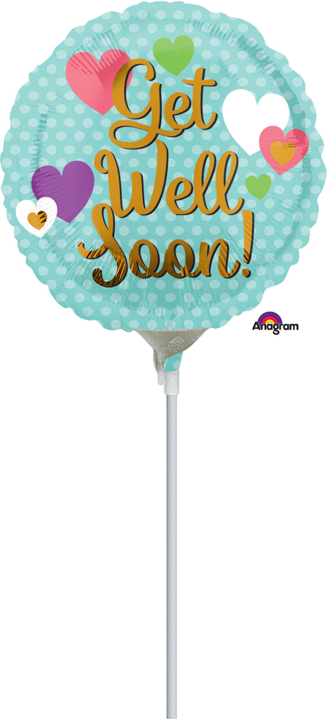 4" Airfill Only Get Well Soon Hearts Balloon