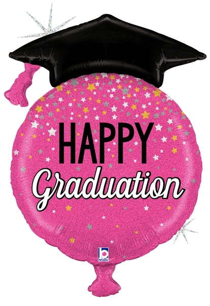 38" Glittering Pink Balloon Grad Foil Balloon