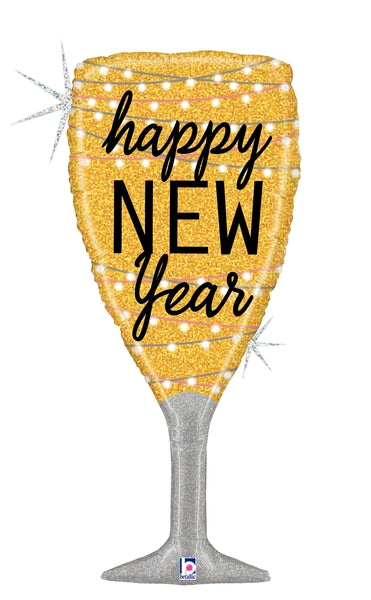 37" Holographic New Year Champagne Glass Foil Balloon